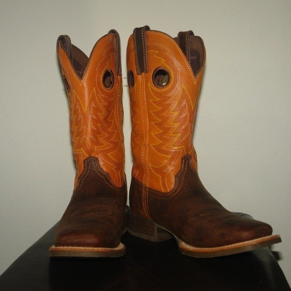 Durango Rebel Mens Brown Orange Leather Square Toe Western Cowboy Boots 9D